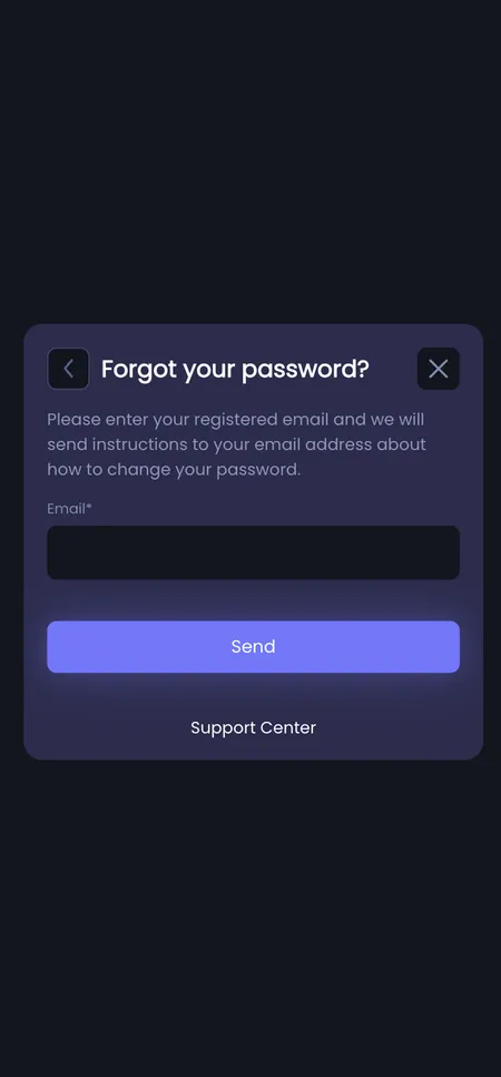 Betrino password recovery screen